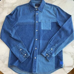 Scotch and Soda men’s patchwork denim shirt